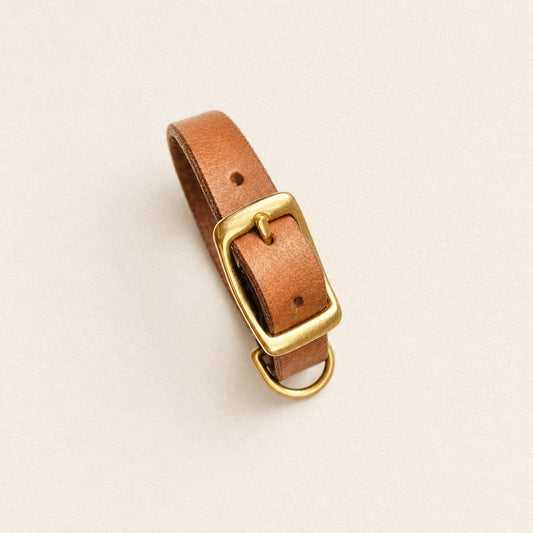 Collier en cuir sur fond crème studio